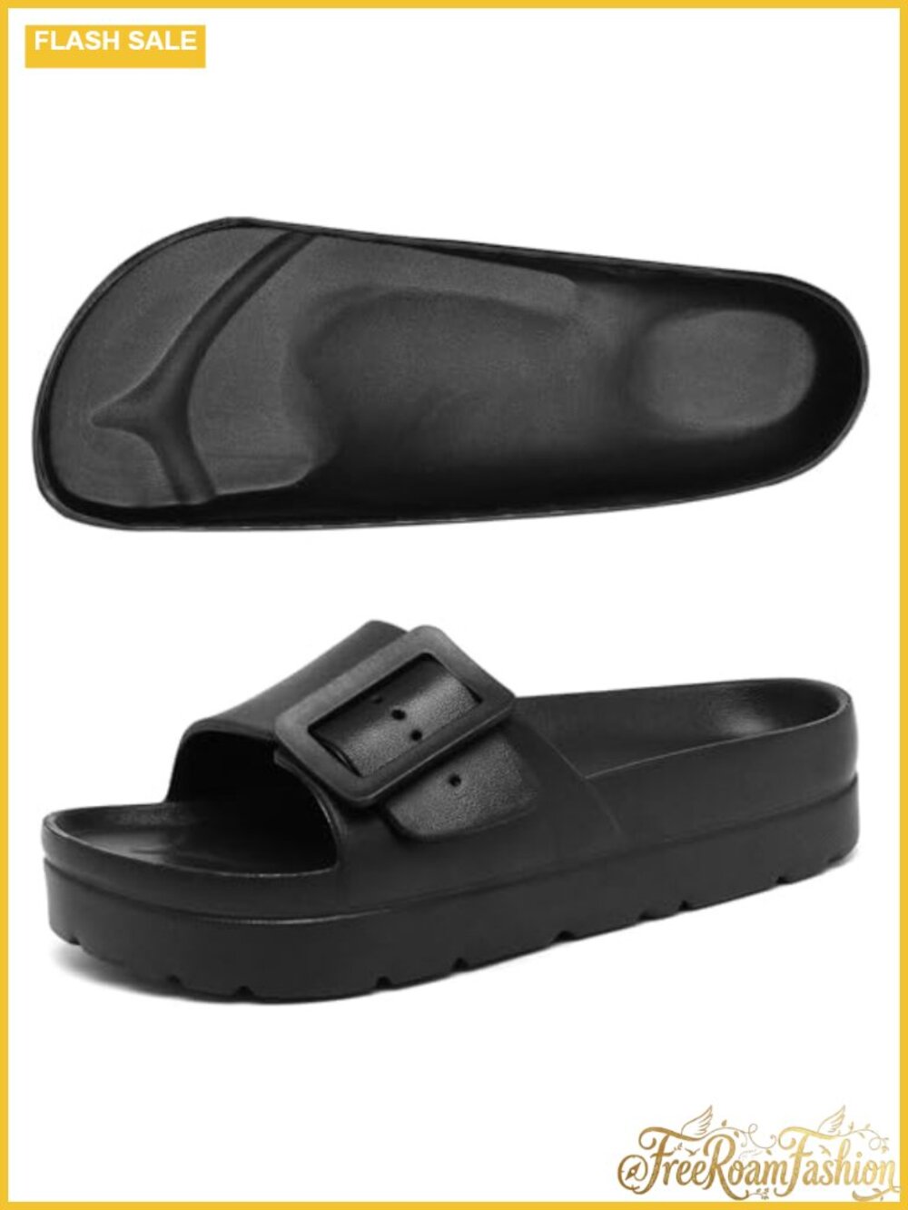 Women's Platform Sandals with Arch Support Adjustable Buckle Slide
